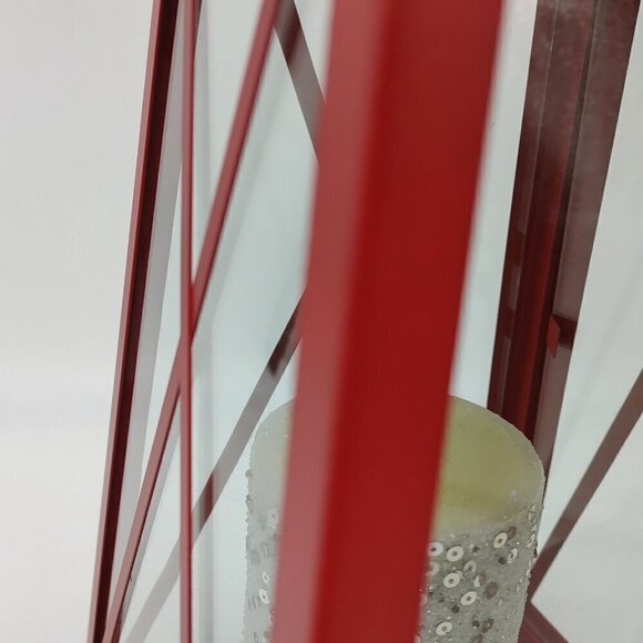 Indoor And Outdoor Red Glass Metal Hanging Candle Impressions Lantern Vintage - Picture 6 of 12